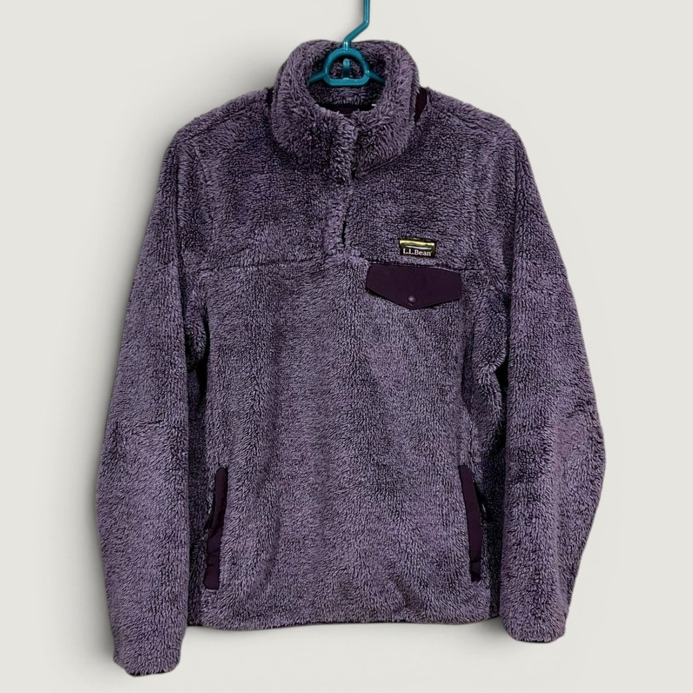 L.L.Bean Jacket Womens Medium Purple Sherpa Fleece Pullover Zip Pockets Warm